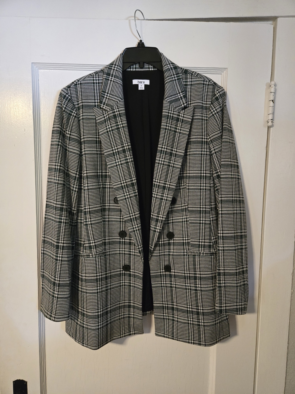 Bar III Black and White Plaid Double-Breasted Blazer